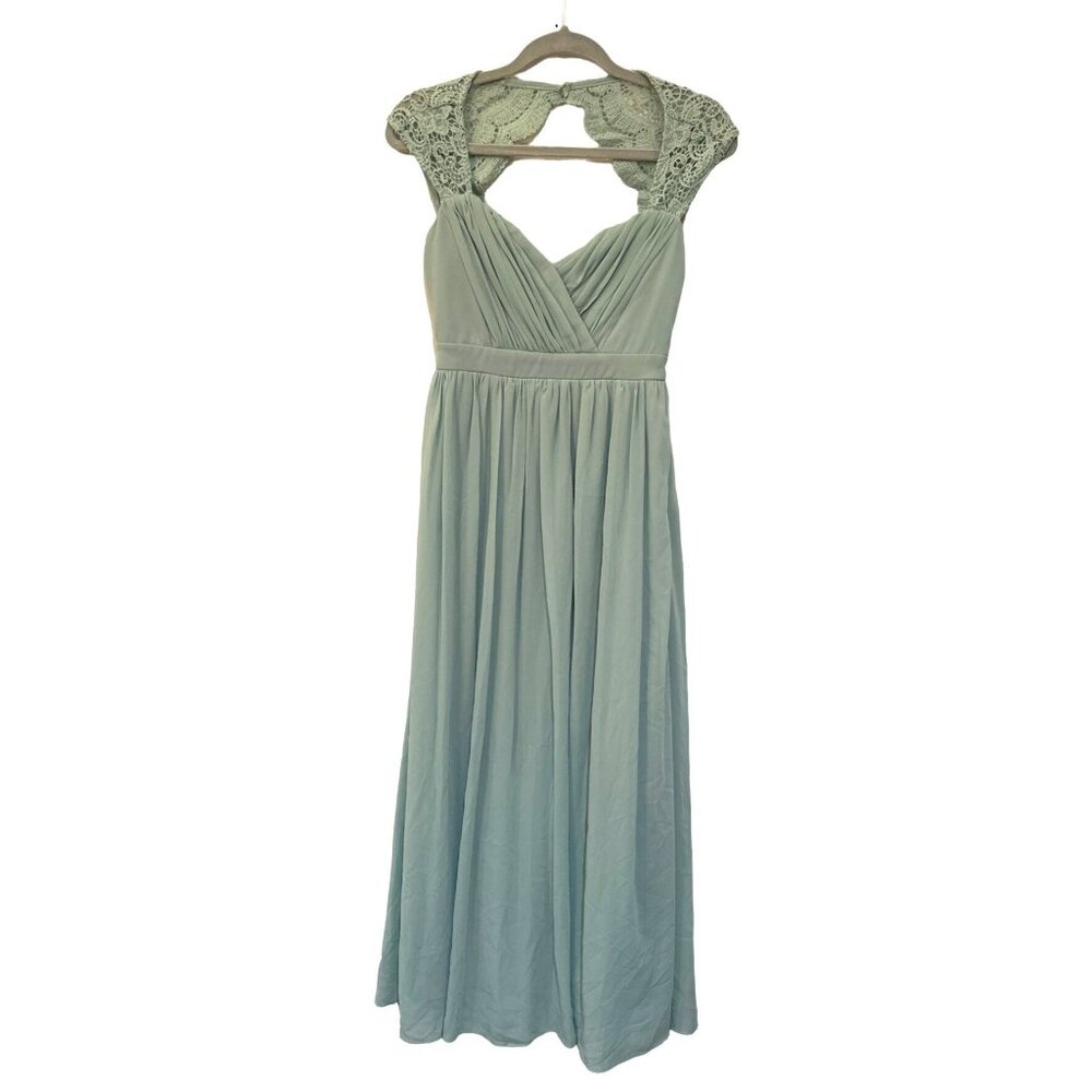 Lulus Mint Green Formal Maxi Dress Womens S Crochet Cap Sleeves Chiffon Lace